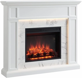 LegendFlame Fireplace Suite Sheraton, 48 Inch Mantel Surround, Cream White with Snow White Marble Pattern Finish, with 23 Inch Electric Fireplace Insert, 750W/1500W, Mood Light, Remote Control