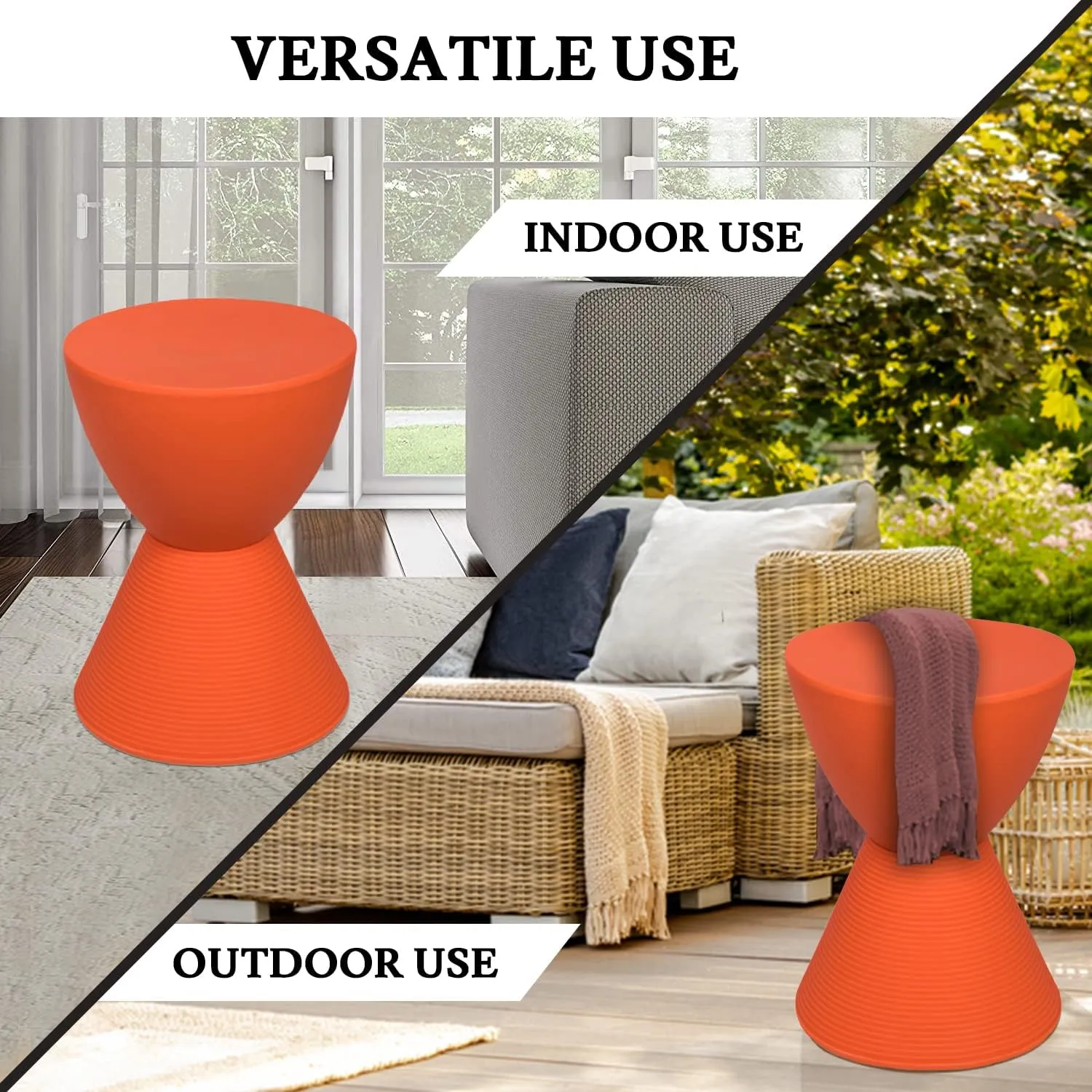 LeisureMod Side Modern ABS Shell Ribbed Hourglass End Compact Accent Drum Table with Removable Lid for Storage Indoor and Outdoor Use H W D Boyd Series in Orange, 11.75 in x 11.75 in x 16.75