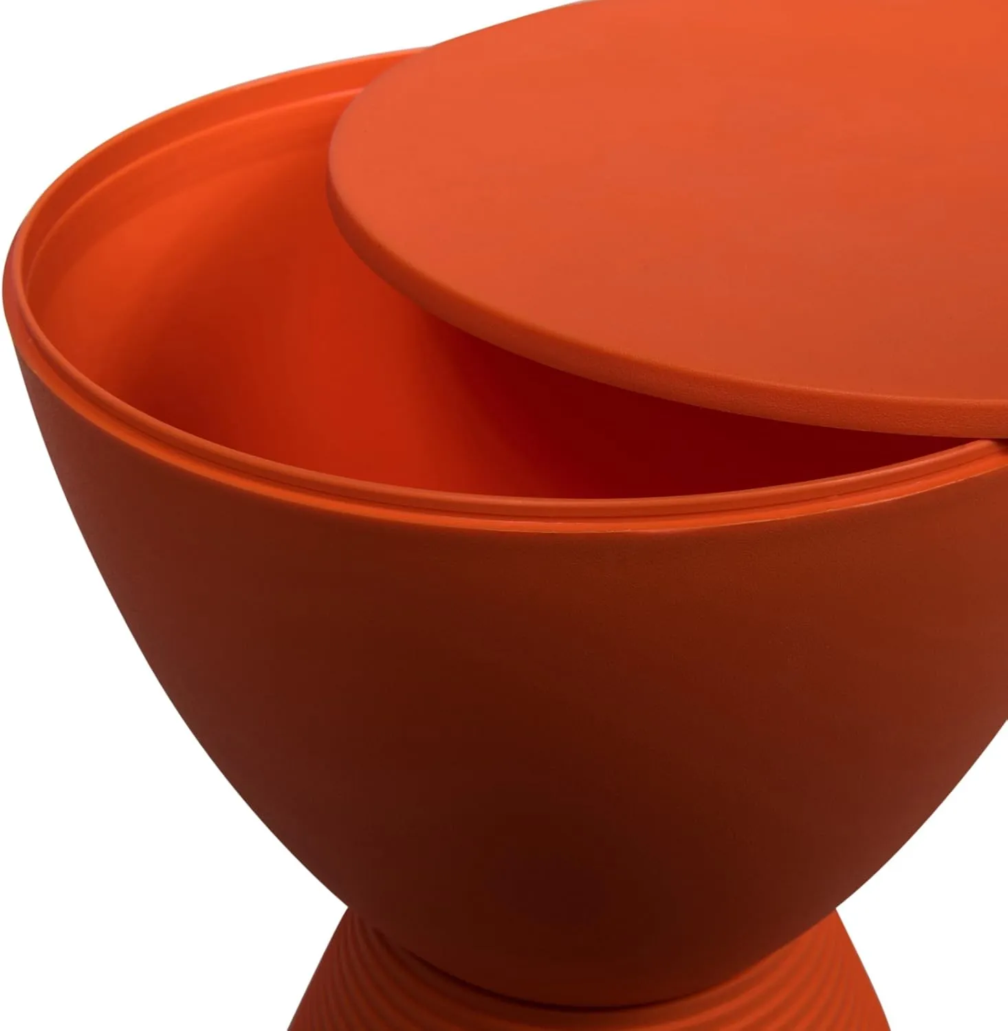 LeisureMod Side Modern ABS Shell Ribbed Hourglass End Compact Accent Drum Table with Removable Lid for Storage Indoor and Outdoor Use H W D Boyd Series in Orange, 11.75 in x 11.75 in x 16.75
