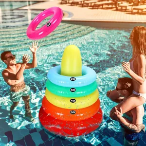 Leitee Pool Ring Toss Game Inflatable Toss Ring Game Swimming Pool Floats Toy for Boy and Girls Adults and Family Summer Outdoor Birthday Party 54 x 47 Inches