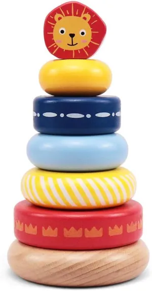 LEO & FRIENDS Wooden Stacking Ring Toys with Lion Crested, Montessori Stacking Toys for Children 1 Years and Above, Early Baby Development Toys