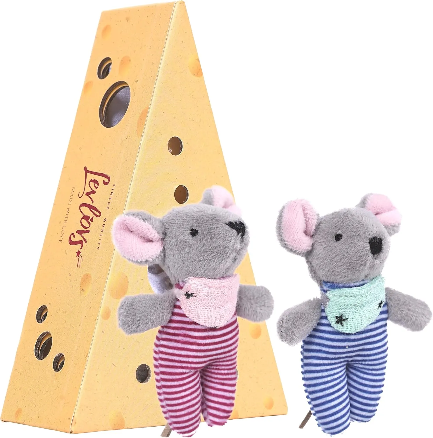 LEVLOVS Birthday Mouse in a Matchbox Baby Mice Doll gift Exclusive Designer Dolls Toy Baby Registry Gift Twins Baby Mice Plush Dolls 3 inches tall, Beige Grey