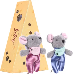 LEVLOVS Birthday Mouse in a Matchbox Baby Mice Doll gift Exclusive Designer Dolls Toy Baby Registry Gift Twins Baby Mice Plush Dolls 3 inches tall, Beige Grey