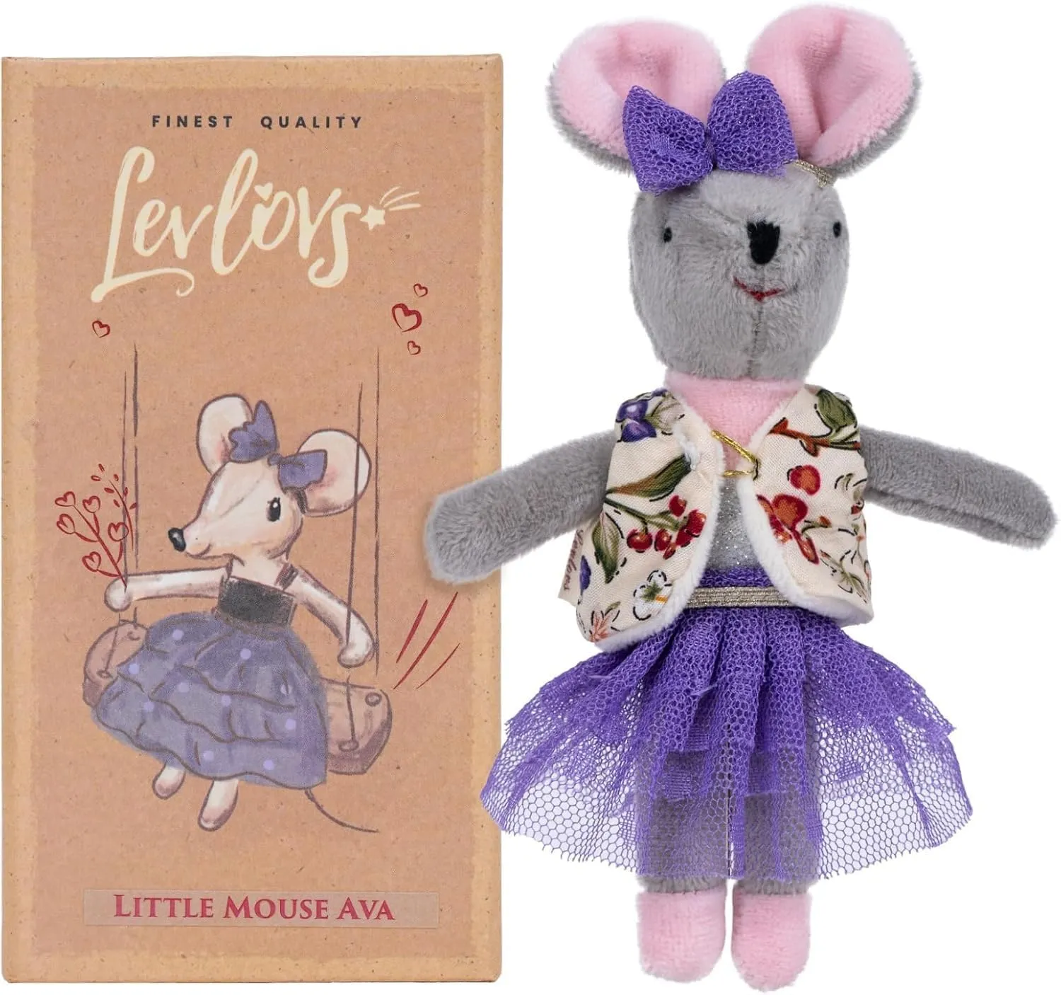 LEVLOVS Mouse in a Box, Baby Nursery, Handmade Linen Stuffed Animal Dolls, Handmade Linen Mouse Doll, Minimalist Modern Nursery Decor, Kids Friendly Gift