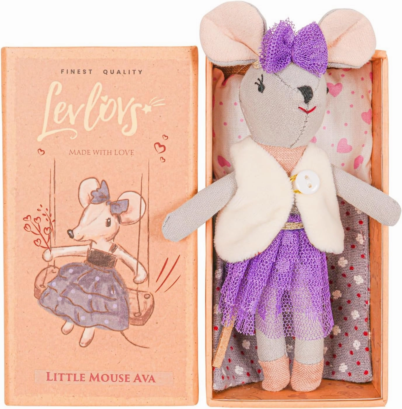 LEVLOVS Mouse in a Box Stuffed Animal｜Linen Toy｜Cotton Doll｜Fairy Mouse｜Mini Dolls Set｜Fabric Doll Mice Toys ｜Family Dolls