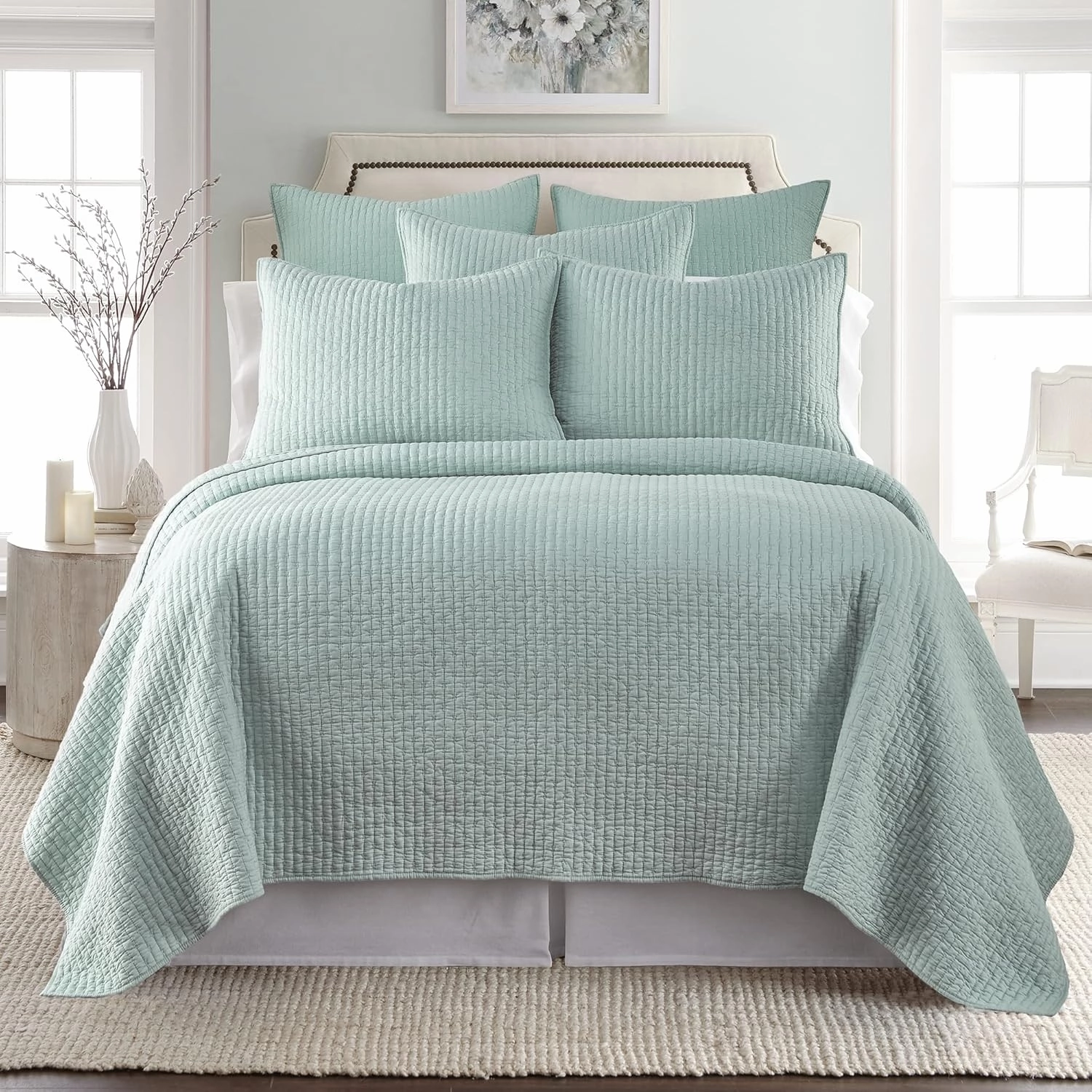 Levtex Home - Cross Stitch Blue Haze Quilt Set - 100% Cotton - Full/Queen Quilt (88x92in.)   2 Standard Shams (26x20in.) - Reversible - Cotton Fabric