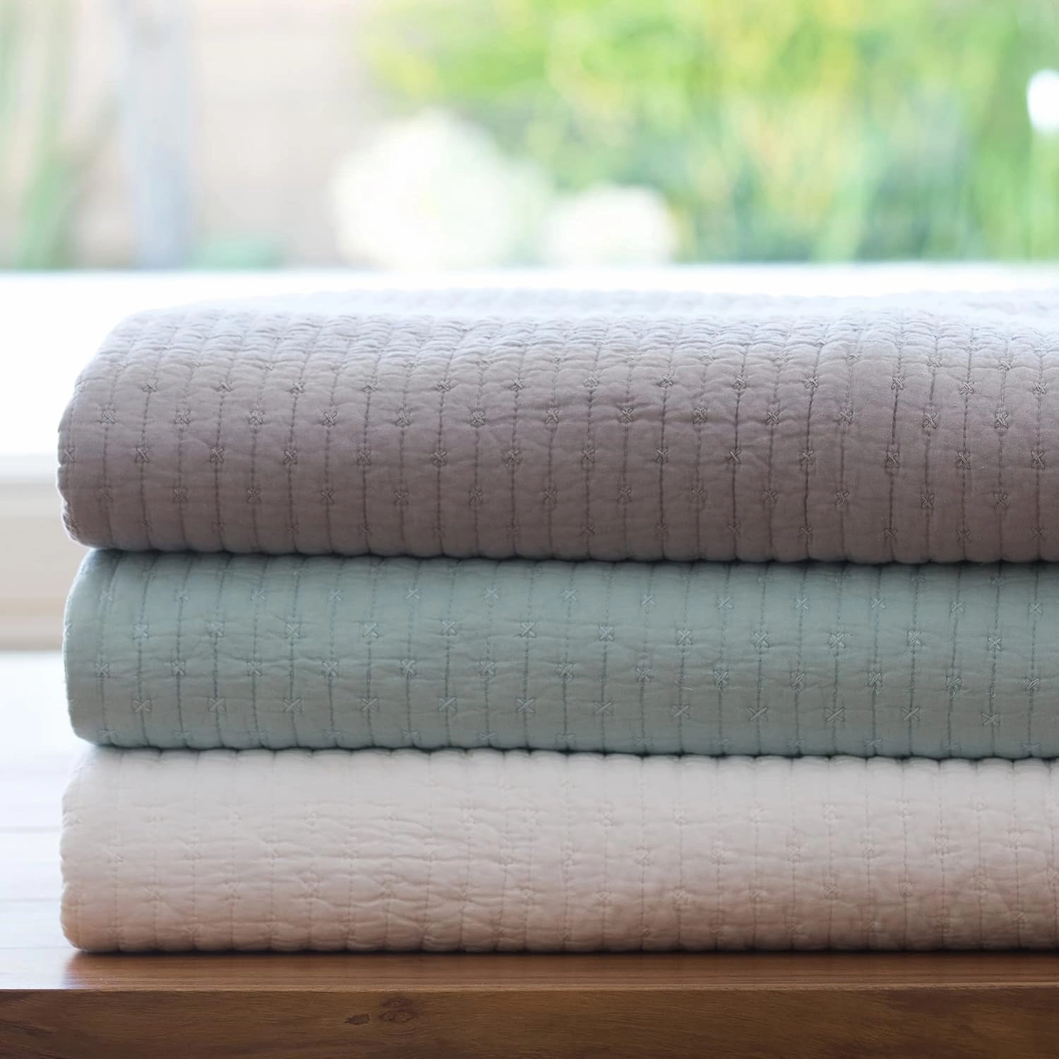Levtex Home - Cross Stitch Blue Haze Quilt Set - 100% Cotton - Full/Queen Quilt (88x92in.)   2 Standard Shams (26x20in.) - Reversible - Cotton Fabric