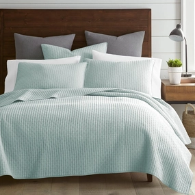 Levtex Home - Cross Stitch Blue Haze Quilt Set - 100% Cotton - Full/Queen Quilt (88x92in.)   2 Standard Shams (26x20in.) - Reversible - Cotton Fabric