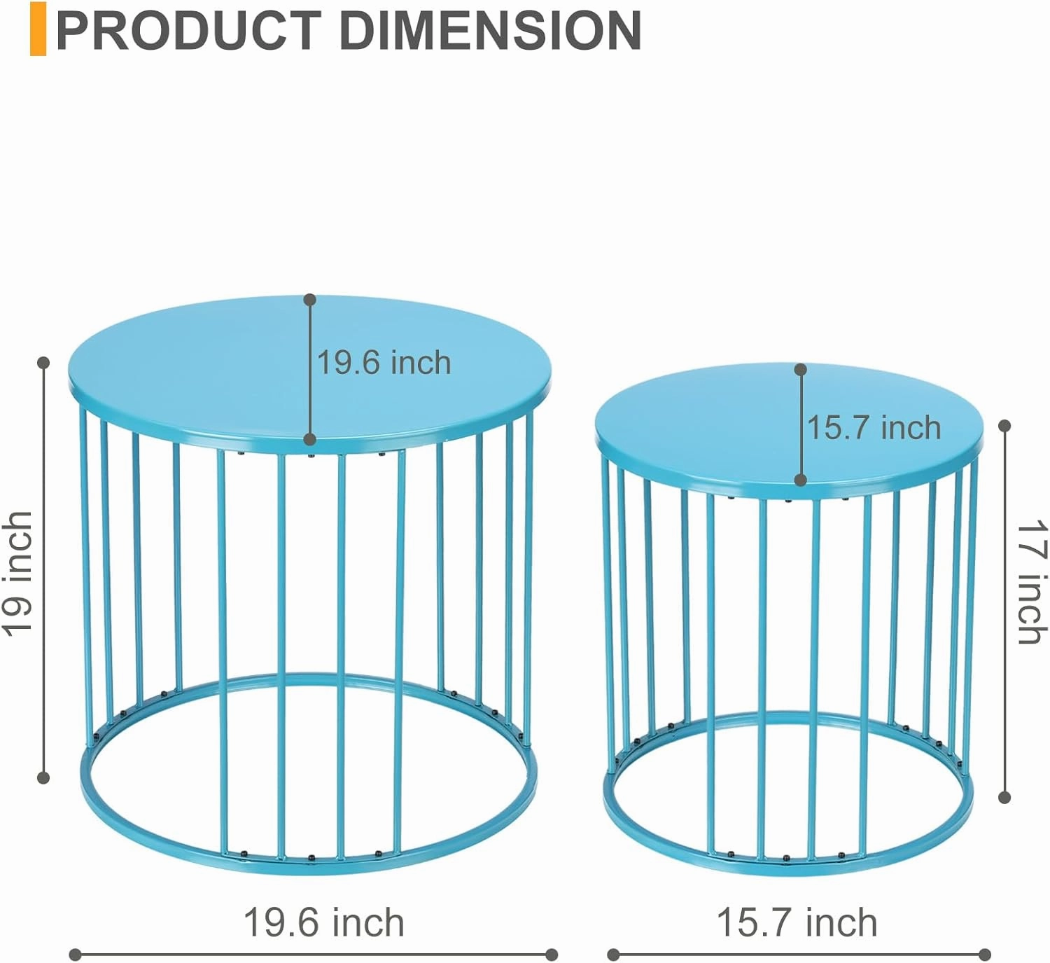 LEWIS&WAYNE Outdoor Side Table Set of 2, Metal Circle Accent End Tables for Balcony Backyard Garden Indoor Living Room, Durable Blue Nesting Coffee Tables, 20” 16” Dia