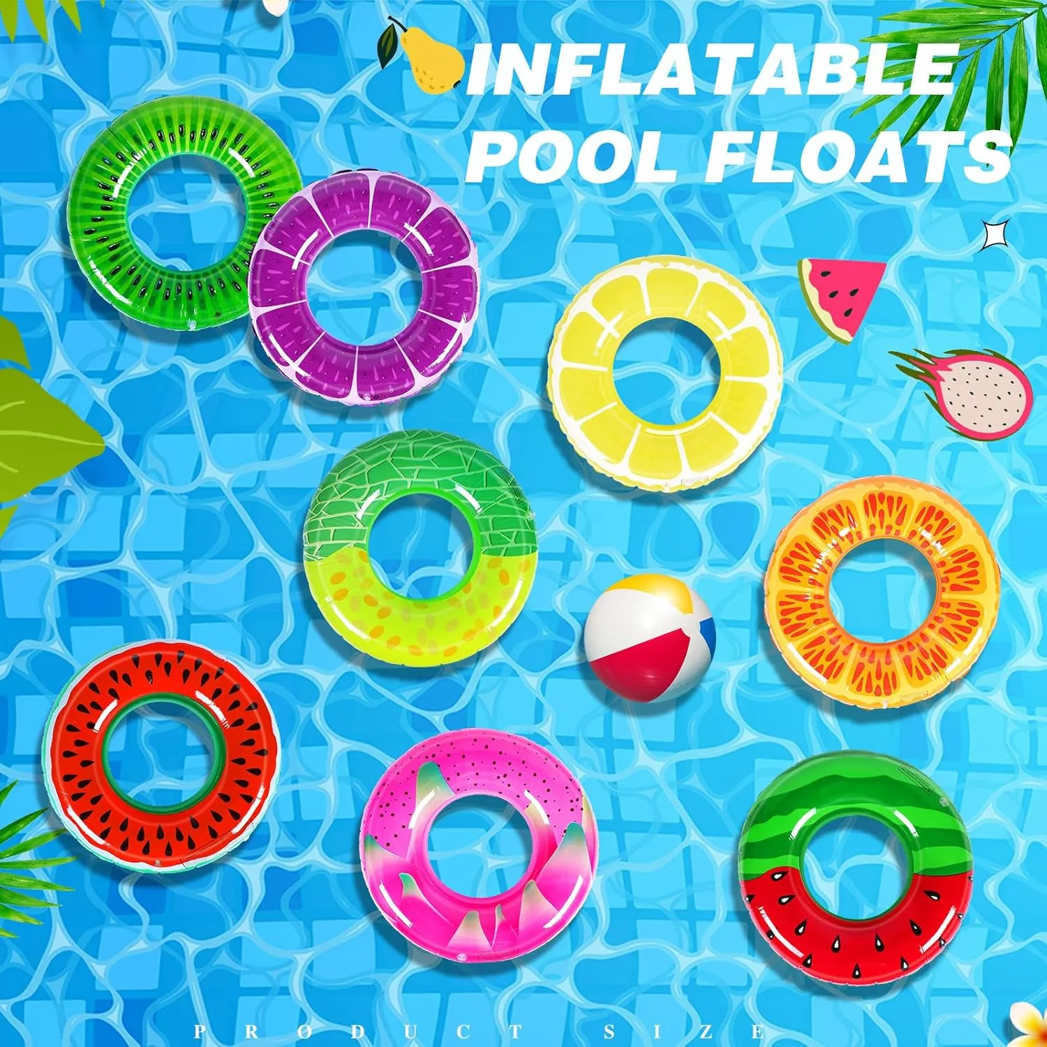 Libima 8 Pcs Inflatable Pool Floats for Adults, Swimming Rings Swim Tube Pool Rings Floaties for Adults Hawaiian Beach Party Decorations