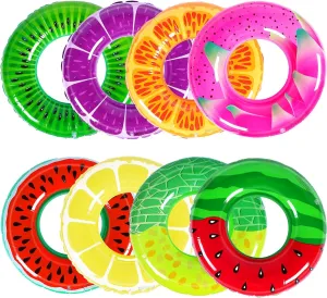 Libima 8 Pcs Inflatable Pool Floats for Adults, Swimming Rings Swim Tube Pool Rings Floaties for Adults Hawaiian Beach Party Decorations
