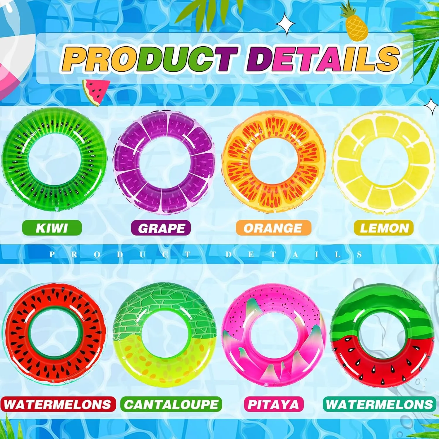 Libima 8 Pcs Inflatable Pool Floats for Adults, Swimming Rings Swim Tube Pool Rings Floaties for Adults Hawaiian Beach Party Decorations