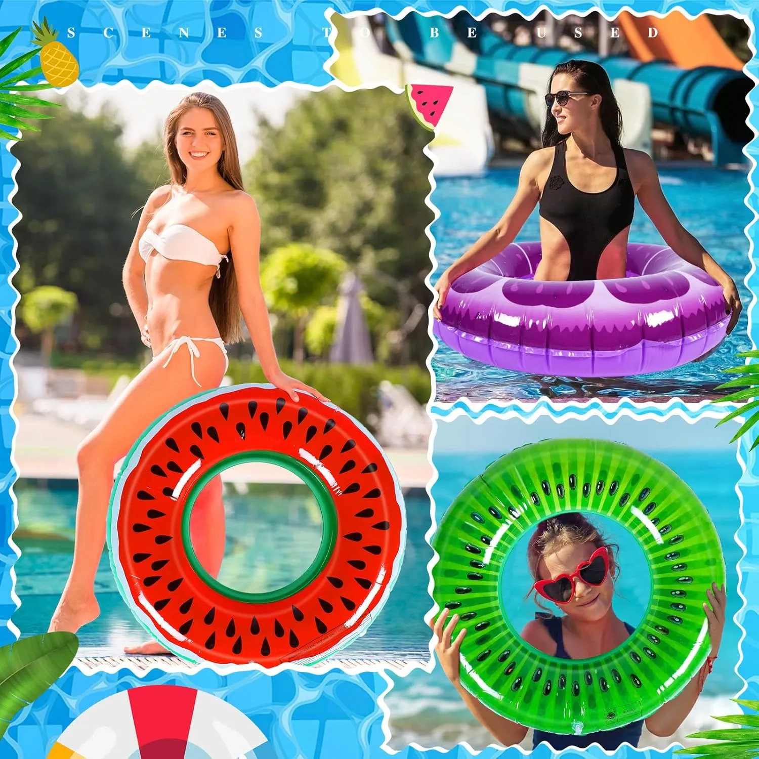Libima 8 Pcs Inflatable Pool Floats for Adults, Swimming Rings Swim Tube Pool Rings Floaties for Adults Hawaiian Beach Party Decorations