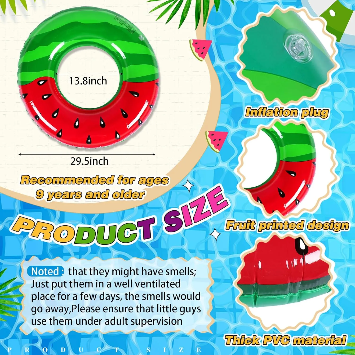 Libima 8 Pcs Inflatable Pool Floats for Adults, Swimming Rings Swim Tube Pool Rings Floaties for Adults Hawaiian Beach Party Decorations