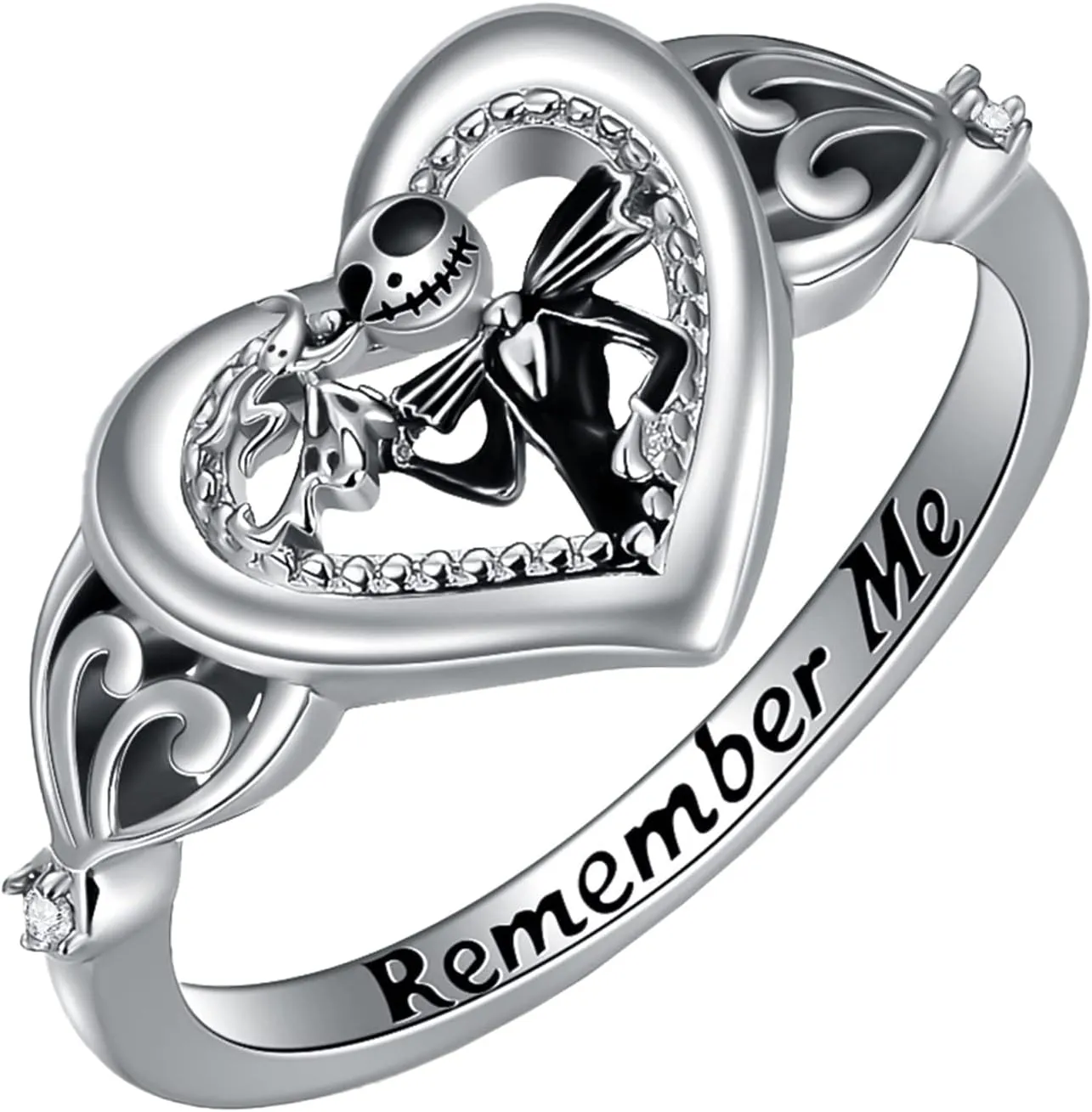 LILALO Jack Skellington Rings 925 Sterling Silver Jack and Zero Rings Nightmare Rings Nightmare Jack Gifts Skull Rings Remember Me Heart Rings Fashion Jewelry for Women, Birthday Gift for Women Wife Girlfriend Mom Daughter