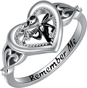 LILALO Jack Skellington Rings 925 Sterling Silver Jack and Zero Rings Nightmare Rings Nightmare Jack Gifts Skull Rings Remember Me Heart Rings Fashion Jewelry for Women, Birthday Gift for Women Wife Girlfriend Mom Daughter