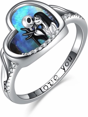 LILALO Nightmare Rings Sterling Silver Abalone Shell Jack and Sally Rings Skull Jewelry