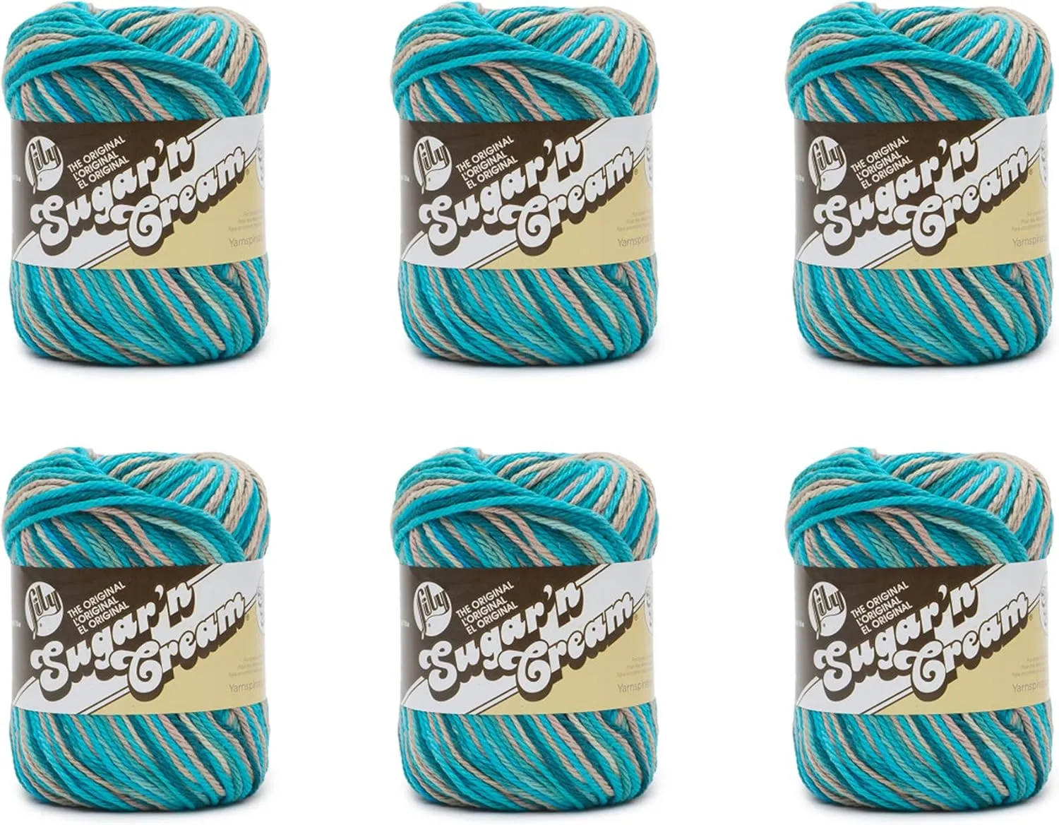 Lily Sugar'N Cream Super Size Pebble Beach Yarn - 6 Pack of 85g/3oz - Cotton - 4 Medium (Worsted) - 150 Yards - Knitting/Crochet