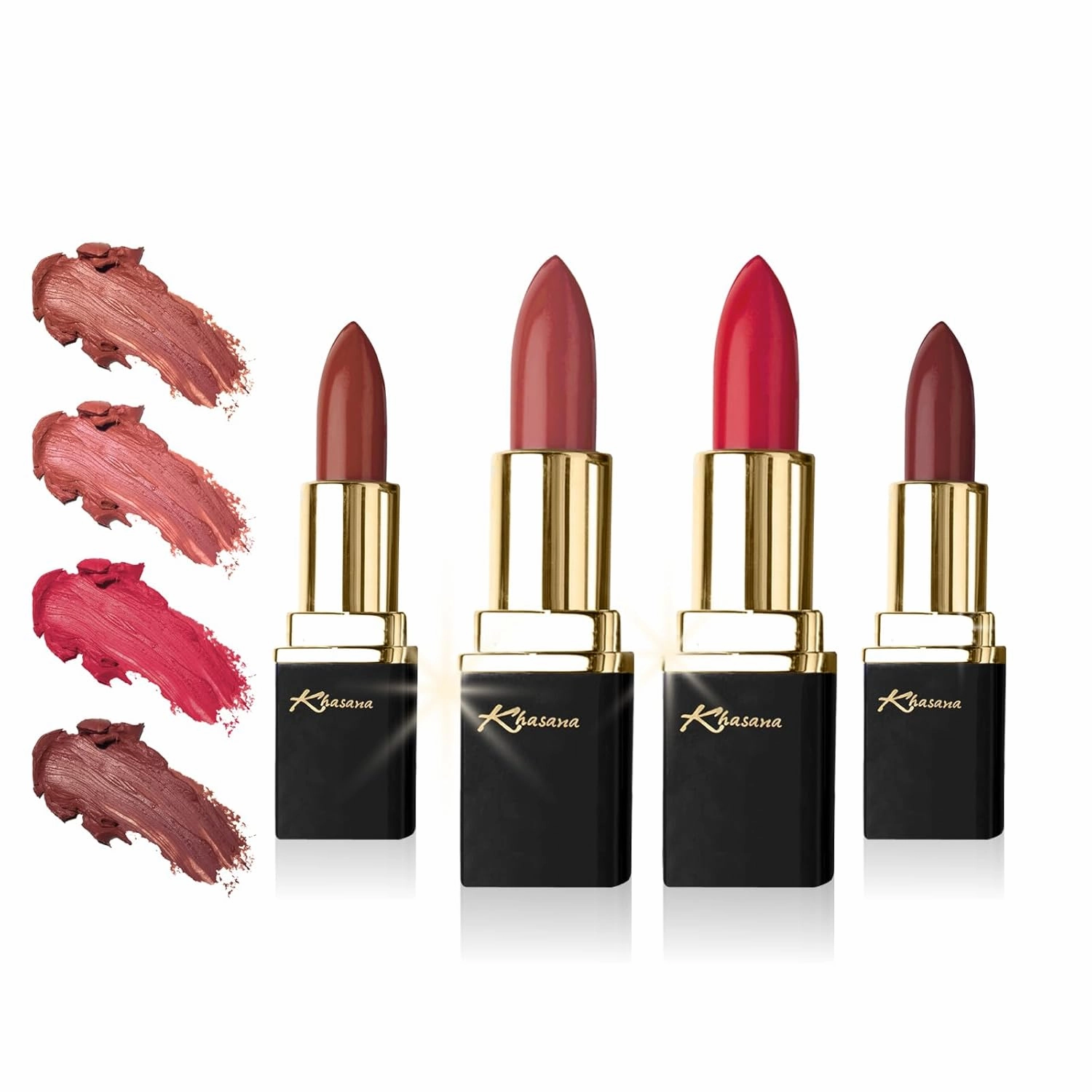 Lipstick Set. Long Lasting Gift Set. Moisturizing Formula, Infused with Vitamin E and Vitamin C. Multi Finish Lip Makeup Cream Gloss & Matte. Pack of 4. Coral Collection