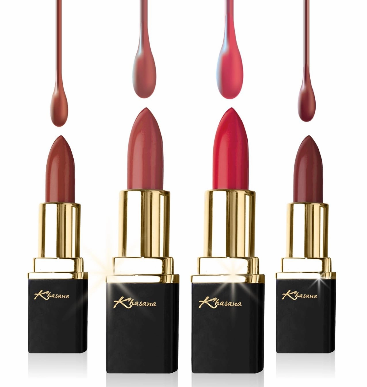 Lipstick Set. Long Lasting Gift Set. Moisturizing Formula, Infused with Vitamin E and Vitamin C. Multi Finish Lip Makeup Cream Gloss & Matte. Pack of 4. Coral Collection