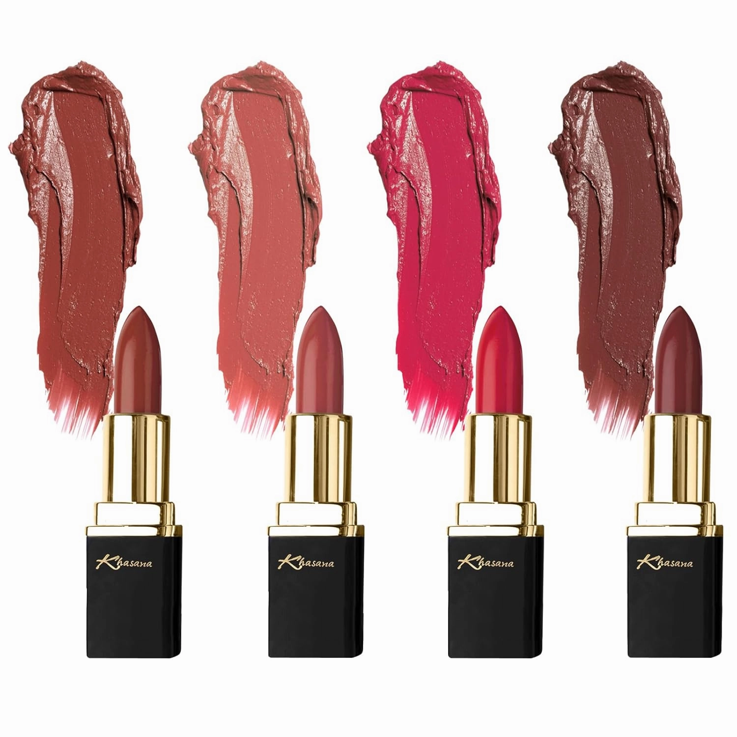 Lipstick Set. Long Lasting Gift Set. Moisturizing Formula, Infused with Vitamin E and Vitamin C. Multi Finish Lip Makeup Cream Gloss & Matte. Pack of 4. Coral Collection