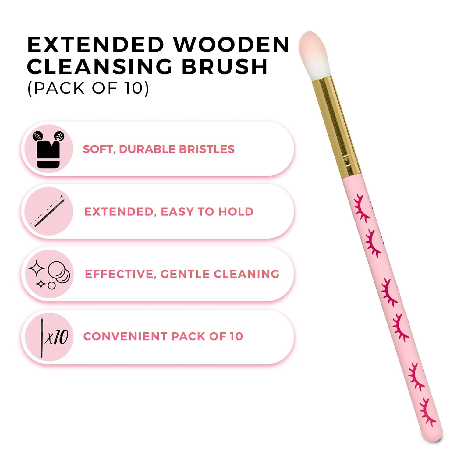 LLBA Lash Shampoo Brushes Set, Eyelash Cleansing Brush For Cleansing Eyelash Extension, Soft and Comfortable Facial Makeup Remover Tools (Pink, Pack of 10)