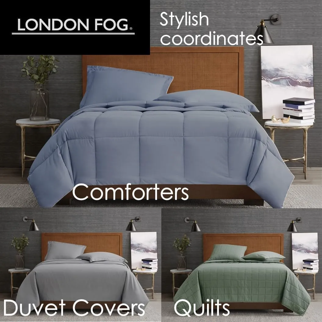 LONDON FOG Garment Washed Solid Sheet Set Grey Microfiber 4-Piece Queen Sheet Set, Solid Themed, Deep Pocket, Adult and Teen, Oeko-TEX Certified
