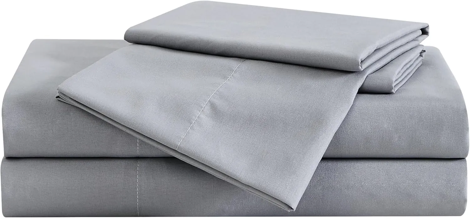 LONDON FOG Garment Washed Solid Sheet Set Grey Microfiber 4-Piece Queen Sheet Set, Solid Themed, Deep Pocket, Adult and Teen, Oeko-TEX Certified