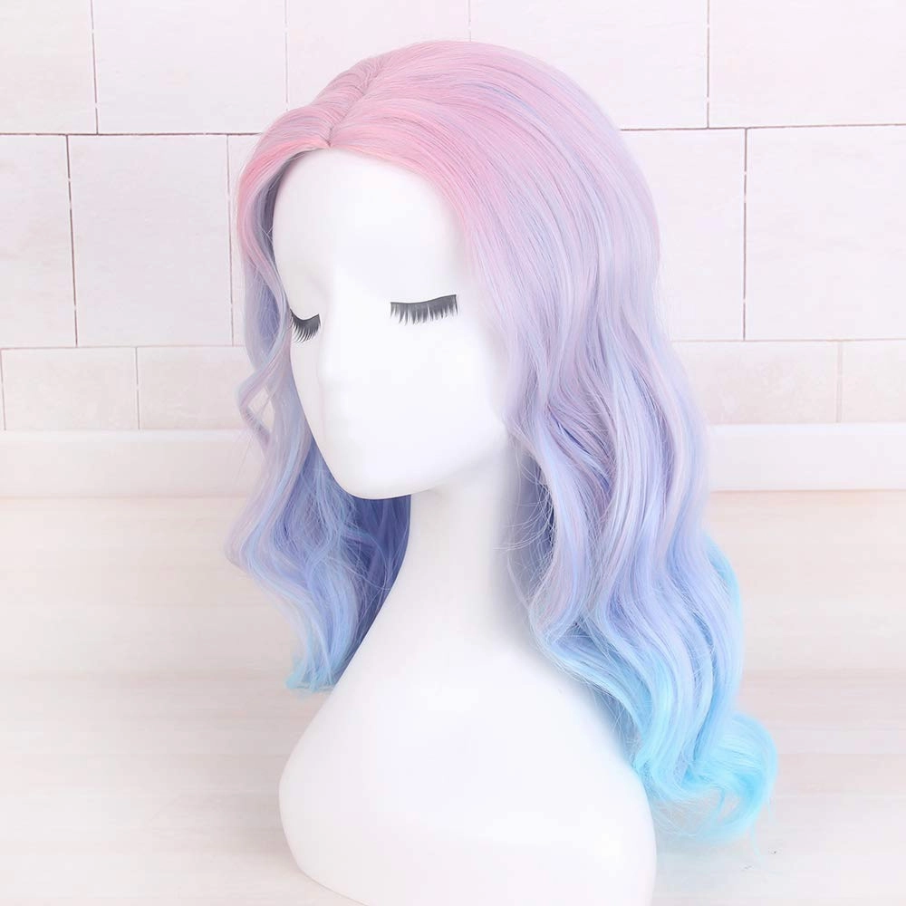 Long Rainbow Wavy Womens Wig Pastel Ocean Wave Long Curly Waving Heat Resistant Hair Wigs for Womens Lady Girls Cosplay Halloween Party Anime Daily (Ombre Blue Pink)