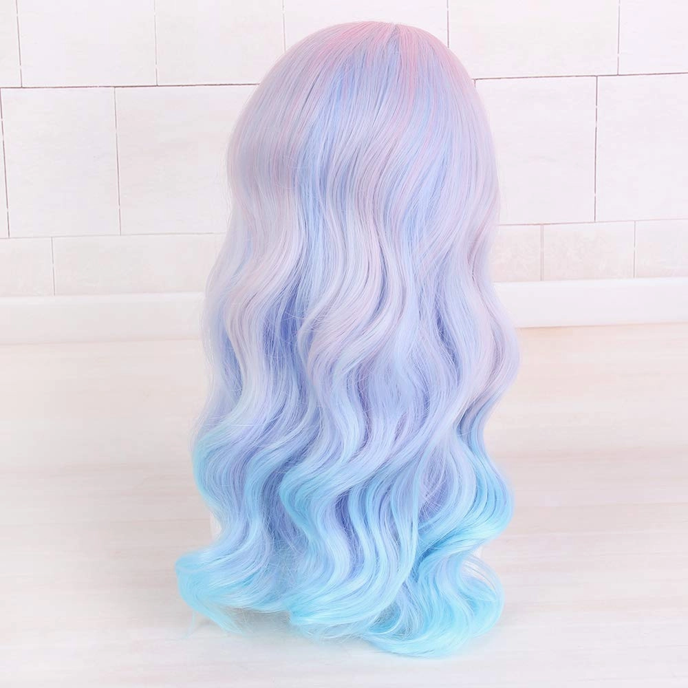 Long Rainbow Wavy Womens Wig Pastel Ocean Wave Long Curly Waving Heat Resistant Hair Wigs for Womens Lady Girls Cosplay Halloween Party Anime Daily (Ombre Blue Pink)