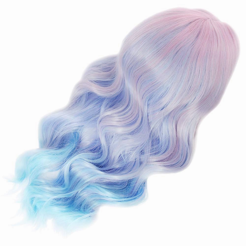 Long Rainbow Wavy Womens Wig Pastel Ocean Wave Long Curly Waving Heat Resistant Hair Wigs for Womens Lady Girls Cosplay Halloween Party Anime Daily (Ombre Blue Pink)