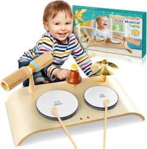 LOOIKOOS Kids Drum Set for Toddlers All in One Montessori Wooden Musical Instruments Set,Preschool Educational Baby Sensory Musical Toys for Kids Ages 1-6