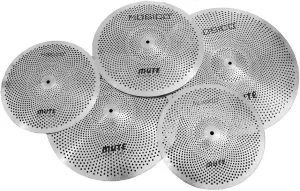 Low Volume Cymbal Pack Mute Set 14'Hihats 16"Crash 18'Crash 20"Ride 5 Pieces Silver Drummer Practice Quiet Cymbal for Drum Set