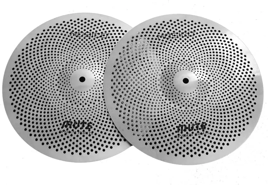 Low Volume Cymbal Pack Mute Set 14'Hihats 16"Crash 18'Crash 20"Ride 5 Pieces Silver Drummer Practice Quiet Cymbal for Drum Set