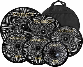 Low Volume Cymbal Pack Mute Set Black 10”splash 14"hi-hat 16"crash 18"crash 20"ride 6 Pieces Drum Cymbals with A Free Bag Practice Silent Cymbal Set for Drums