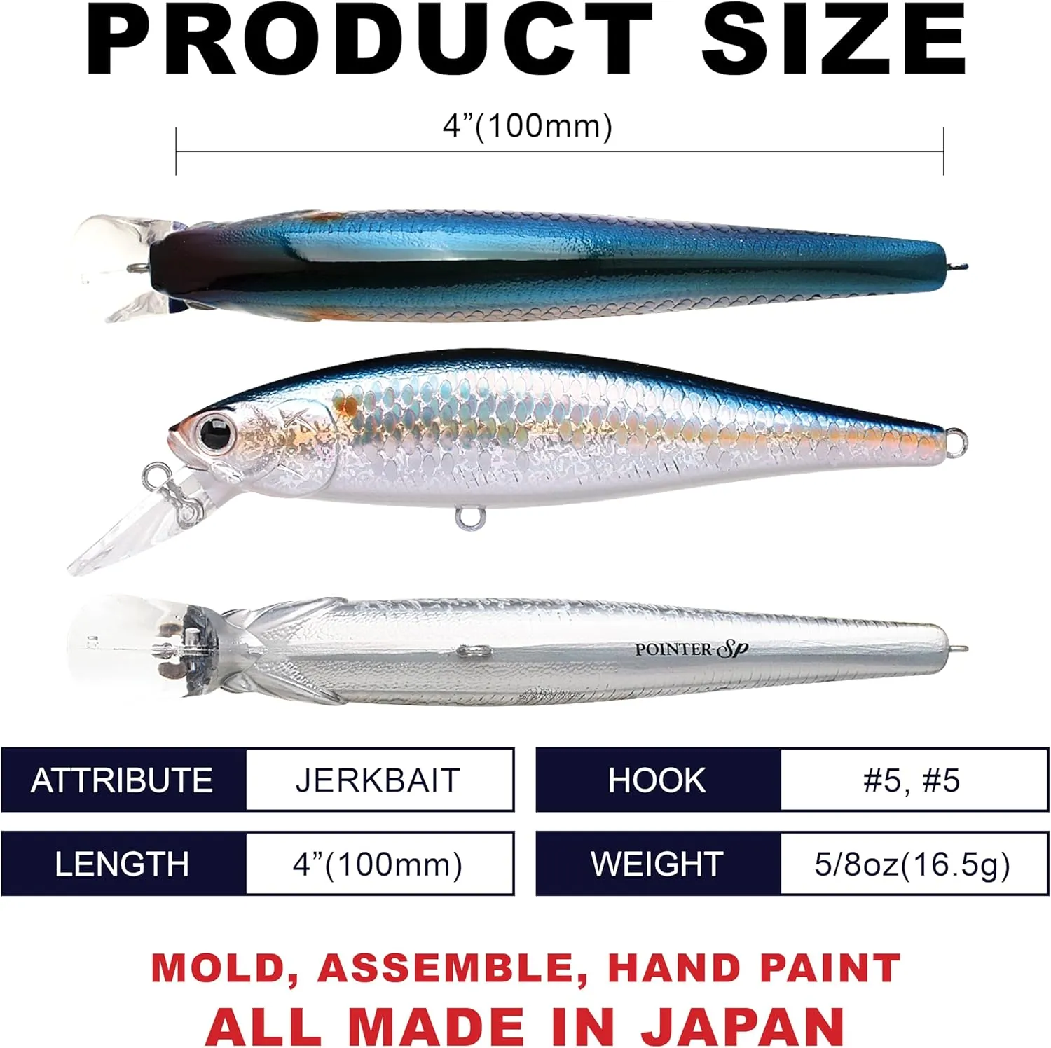 LUCKY CRAFT Pointer 100, Jerkbait Side by Side Action Tournament Winning Perfect Wobbling Freshwater Lake Bass Fishing Champion Bait