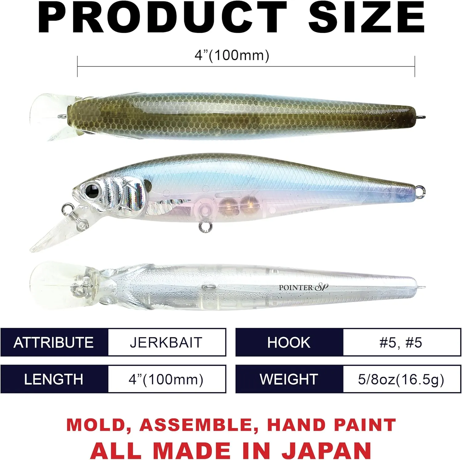 LUCKY CRAFT Pointer 100SP, Jerkbait Side by Side Action Tournament Winning Perfect Wobbling Freshwater Lake Bass Fishing Champion Bait