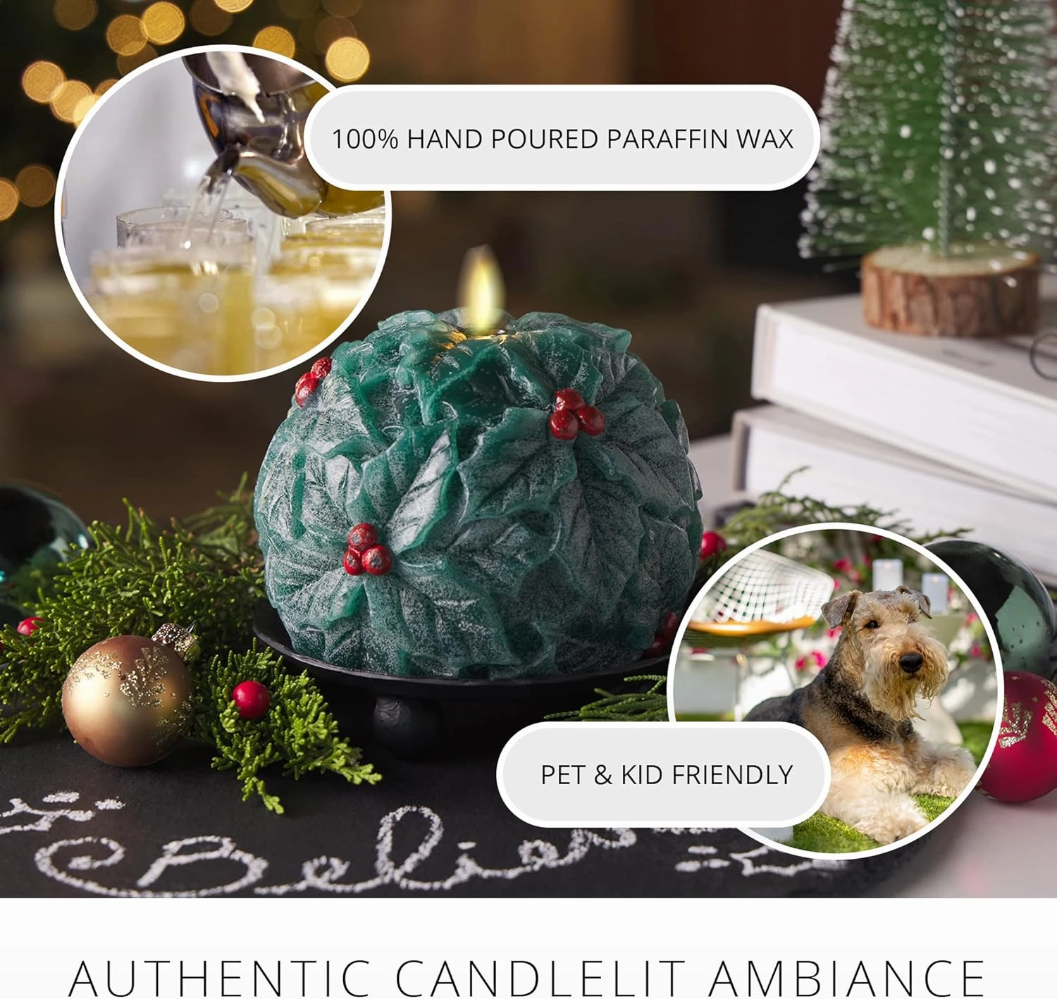 Luminara - Flameless Holiday Crystal Beads Glitter Sphere Candle - Chalky Green - Pack of 1-4x4.25 - Auto Timer Built-in 5-Hour Timer Indoor Use