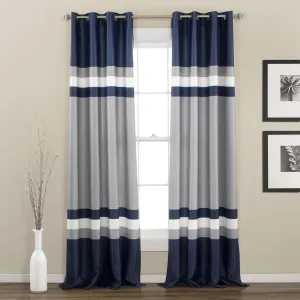 Lush Decor Alexander Stripe Light Filtering Window Curtain Panel Pair, 52"W x 95"L, Navy