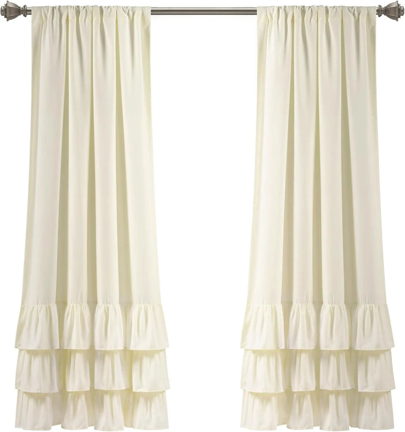 Lush Decor Allison Ruffle Window Curtain Panel Pair, 63" L x 40" W, Ivory