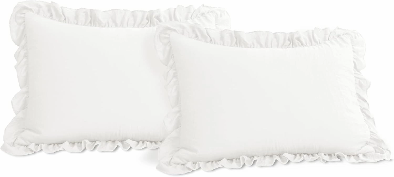 Lush Decor Reyna Ruffle Comforter Set - 3 Piece Cozy Ruffled Bedding Set - Timeless Elegance and Comfort for Dorm Room - Full/ Queen, Pure White
