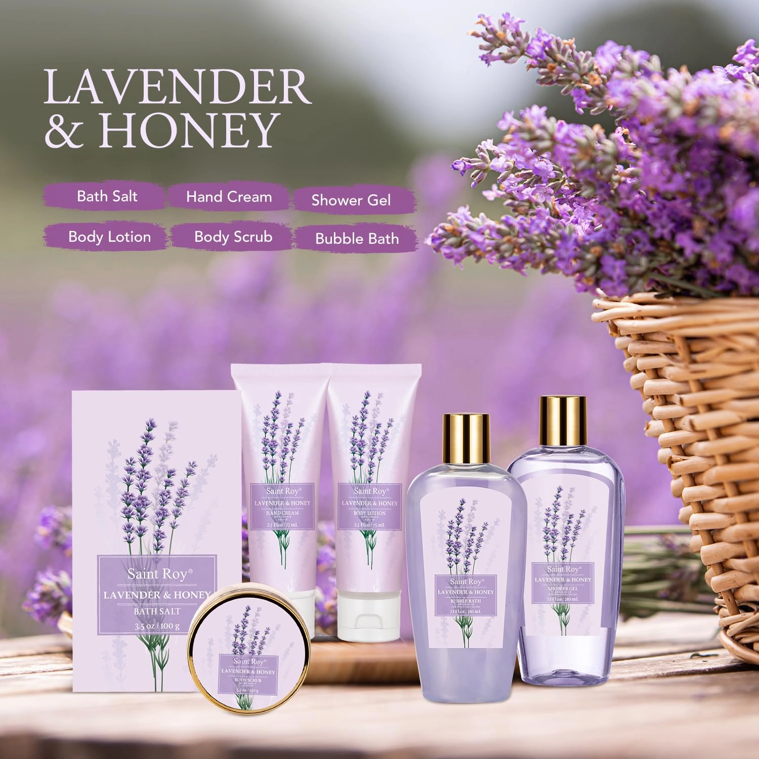 Luxury Bath & Body Set For Women LAVENDER & HONEY Large Spa Basket 13Pcs Luxurious Bath Spa Kit for women, Mother Day Gifts Perfect Spa Kit Bath Gift Set Spa Day Gifts Birthday Gift Baskets for Women