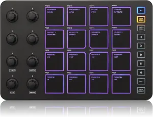 M-WAVE Wireless MIDI Controller Pads, Bluetooth Portable USB MIDI Controller with 16 MPC Drum Pads, 8 Assignable Knobs, Note Repeat, Full Level Buttons, Rechargeable battery (Black Pad)