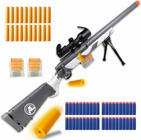 M24 Soft Bullet Toy Gun, Empty Shell Ejecting Design, Enhanced Scope, 40 Soft Foam Darts, 20 Shells, 2 Magazines. Outdoor Toys, Toy Dart Blaster for Boys and Girls