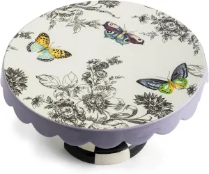 MACKENZIE-CHILDS Ceramic Pedestal Platter, Decorative Tray Stand, Small, Butterfly Toile