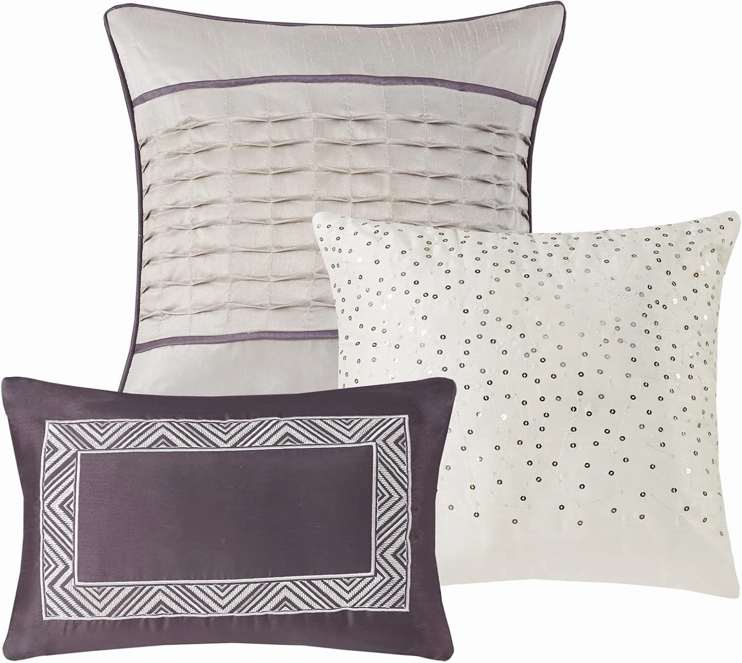Madison Park Luxury Comforter Set-Traditional Jacquard Design, All Season Down Alternative Bedding, Matching Bedskirt, Decorative Pillows, Cal King(104"x92"), Rhapsody, Striped Purple 7 Piece