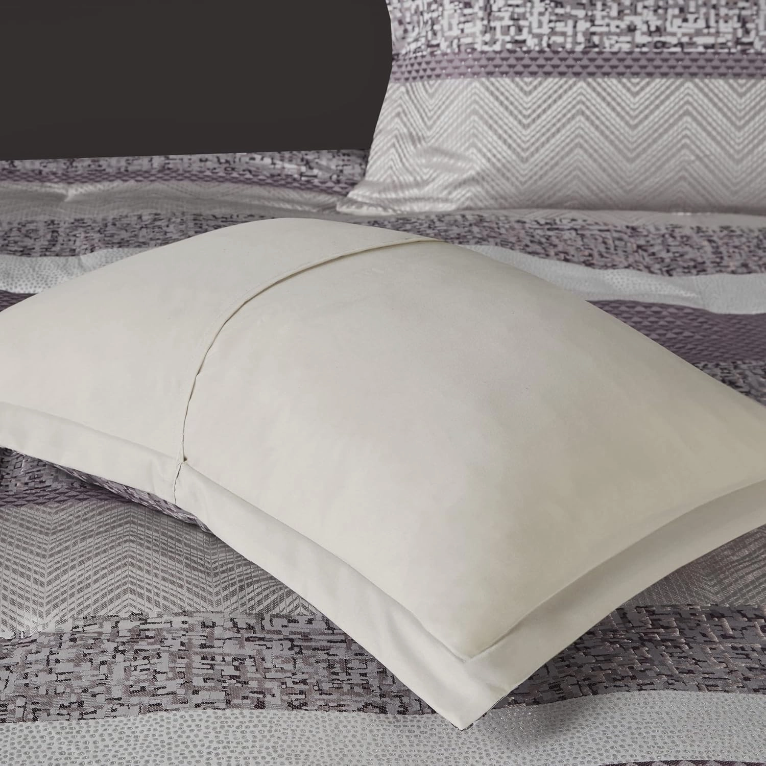 Madison Park Luxury Comforter Set-Traditional Jacquard Design, All Season Down Alternative Bedding, Matching Bedskirt, Decorative Pillows, Cal King(104"x92"), Rhapsody, Striped Purple 7 Piece