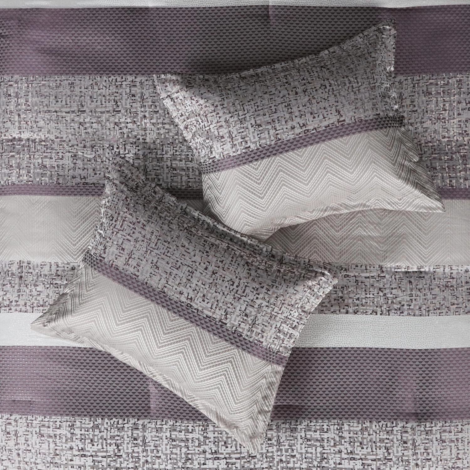 Madison Park Luxury Comforter Set-Traditional Jacquard Design, All Season Down Alternative Bedding, Matching Bedskirt, Decorative Pillows, Cal King(104"x92"), Rhapsody, Striped Purple 7 Piece