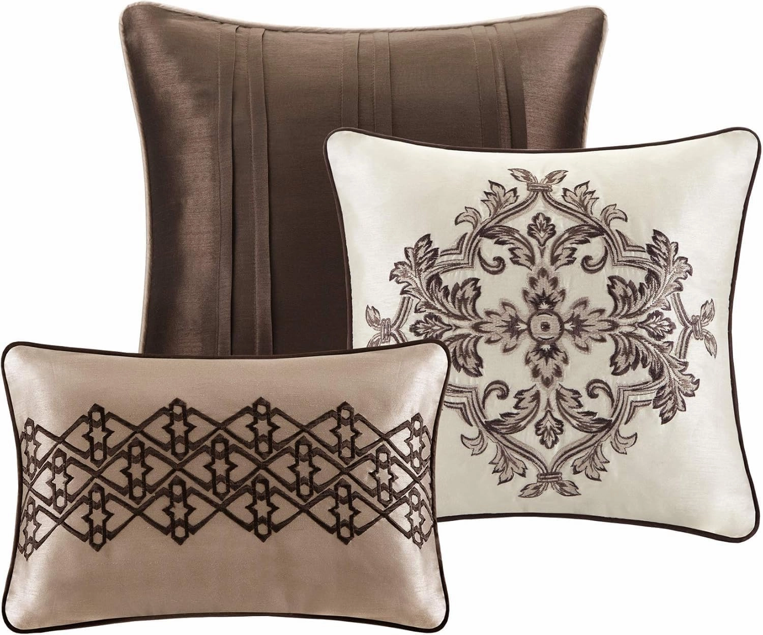 Madison Park Princeton Cozy Comforter Set - Luxurious Jaquard Traditional Damask Design, All Season Down Alternative Bedding with Matching Shams, Decorative Pillow, Cal King(104"x92"), Red 7 Piece