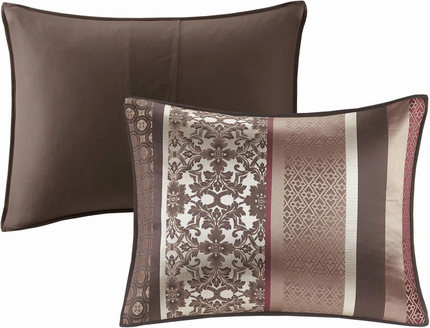 Madison Park Princeton Cozy Comforter Set - Luxurious Jaquard Traditional Damask Design, All Season Down Alternative Bedding with Matching Shams, Decorative Pillow, Cal King(104"x92"), Red 7 Piece